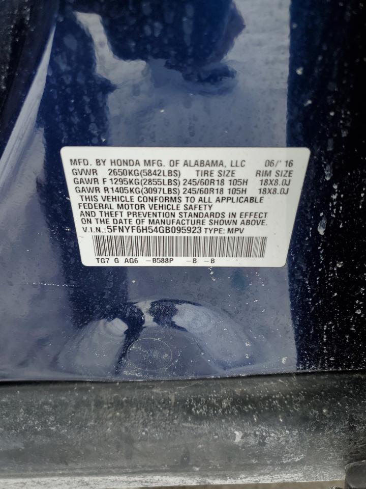 2016 Honda Pilot VIN 5FNYF6H54GB095923 Copart auction photo, front end / rear end damage thumbnail 13