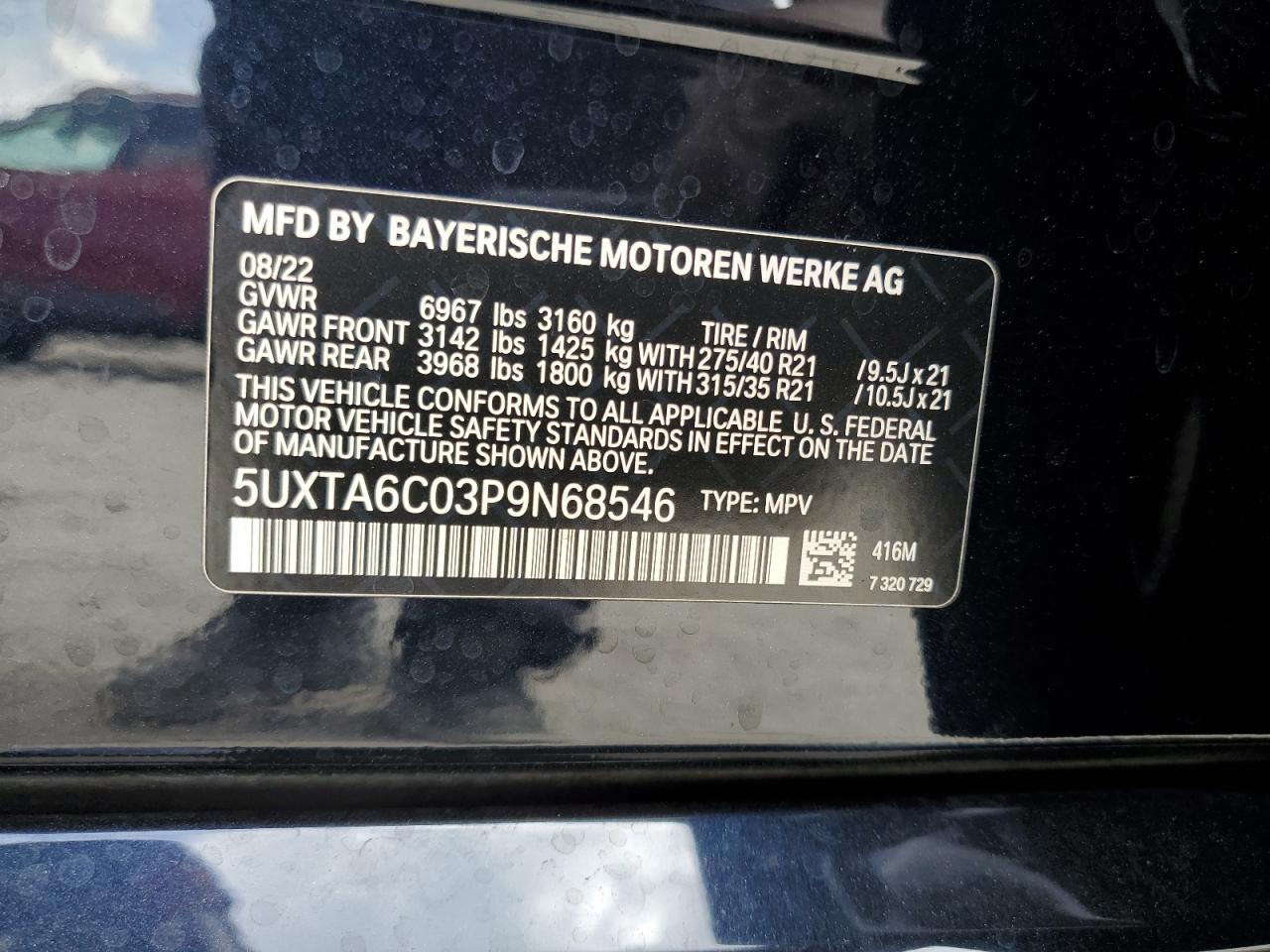 2023 BMW X5 VIN 5UXTA6C03P9N68546 Copart auction photo, front end / side damage thumbnail 15