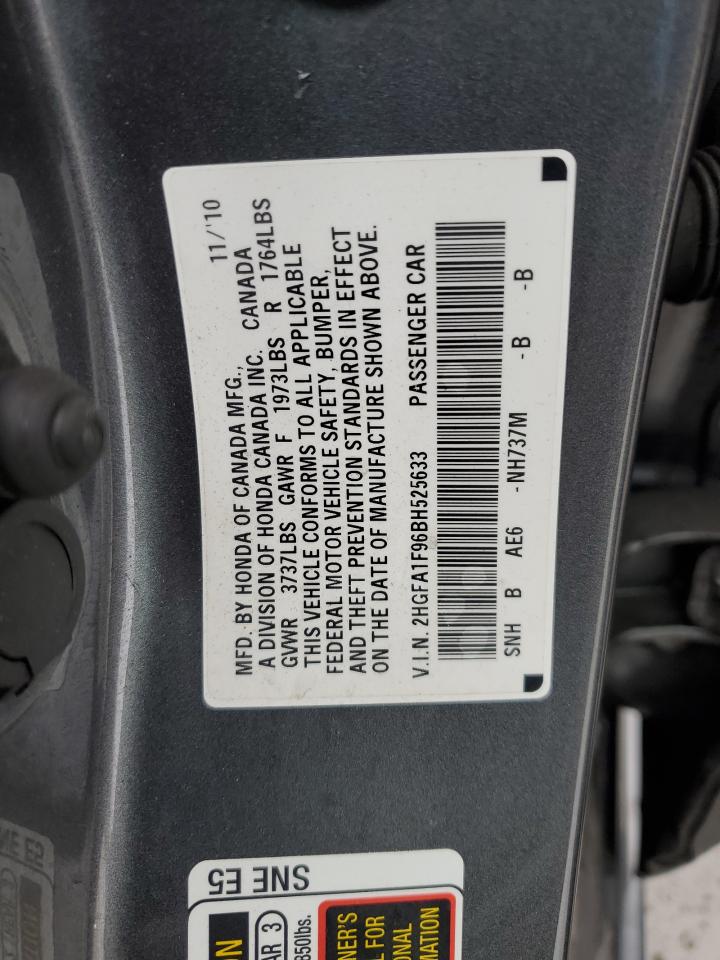 2011 Honda Civic VIN 2HGFA1F96BH525633 Copart auction photo, front end / undercarriage damage thumbnail 13
