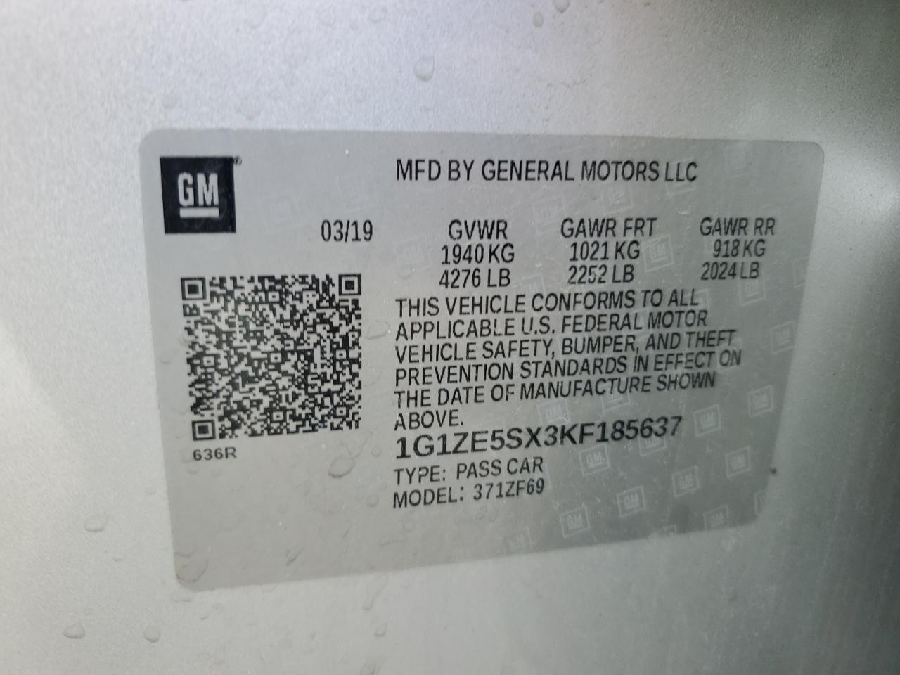 2019 Chevrolet Malibu VIN 1G1ZE5SX3KF185637 Copart auction photo, front end damage thumbnail 14