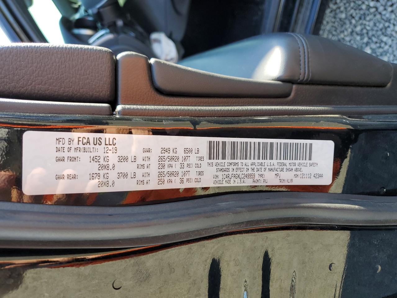 2020 Jeep Grand Cherokee VIN 1C4RJFAGXLC249959 Copart auction photo, front end damage thumbnail 15