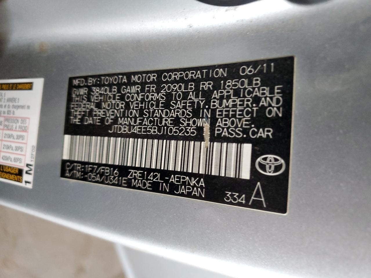 2011 Toyota Corolla VIN JTDBU4EE5BJ105235 Copart auction photo, front end / rear end damage thumbnail 13