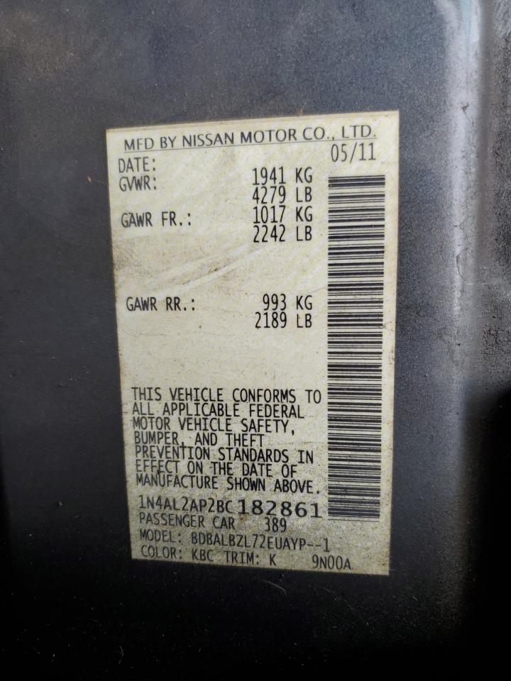 2011 Nissan Altima VIN 1N4AL2AP2BC182861 Copart auction photo, all over damage thumbnail 12