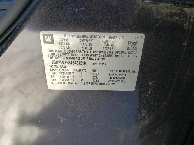 2015 GMC Terrain VIN 2GKFLVEK3F6431218 Copart auction photo, water/flood damage thumbnail 12