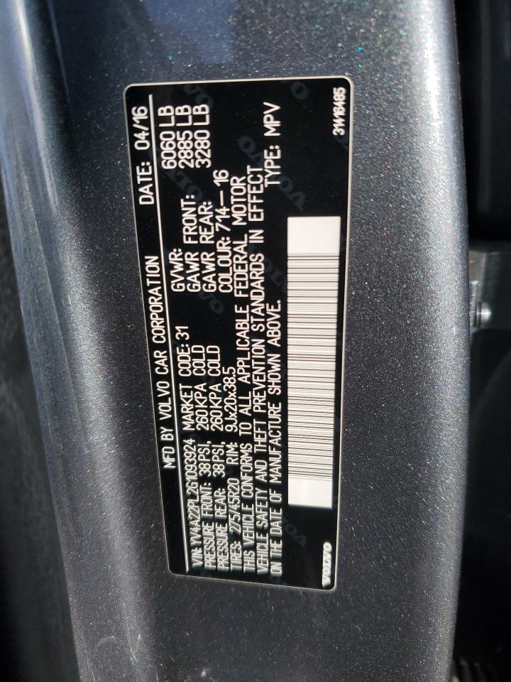 2016 Volvo XC90 VIN YV4A22PL2G1093924 Copart auction photo, water/flood damage thumbnail 14