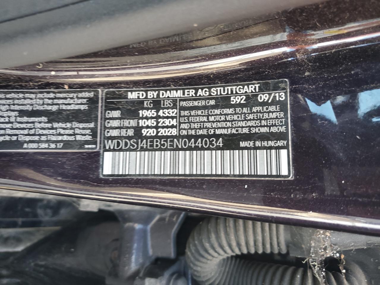 2014 Mercedes-Benz CLA-klasse VIN WDDSJ4EB5EN044034 Copart auction photo, front end damage thumbnail 12