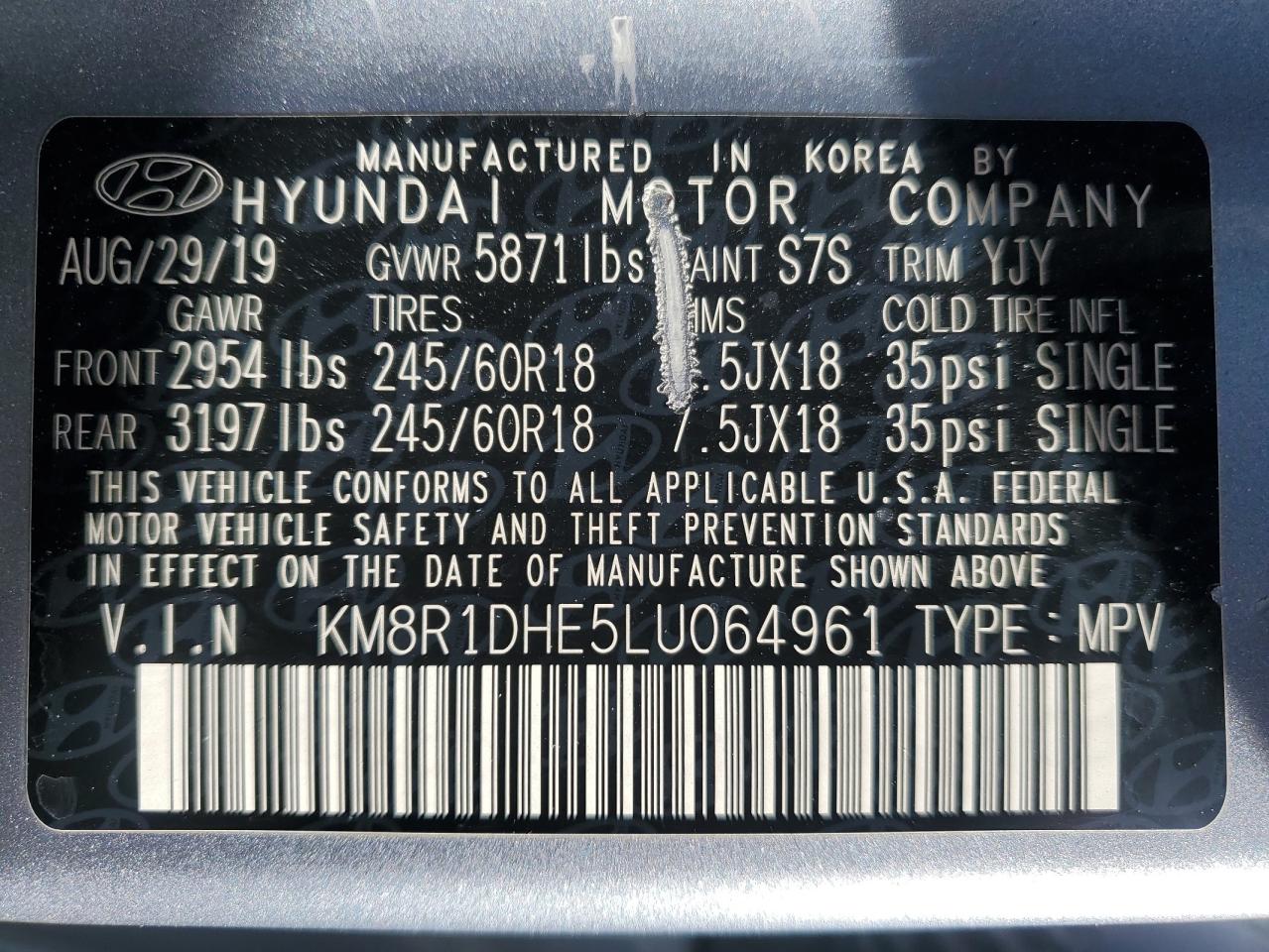 2020 Hyundai Palisade VIN KM8R1DHE5LU064961 Copart auction photo, all over damage thumbnail 14