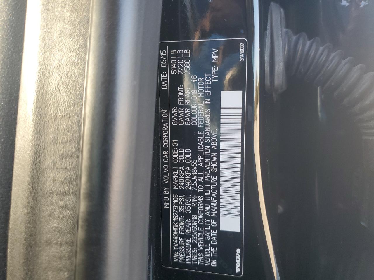 2016 Volvo XC60 VIN YV440MDK1G2791106 Copart auction photo, front end damage thumbnail 13