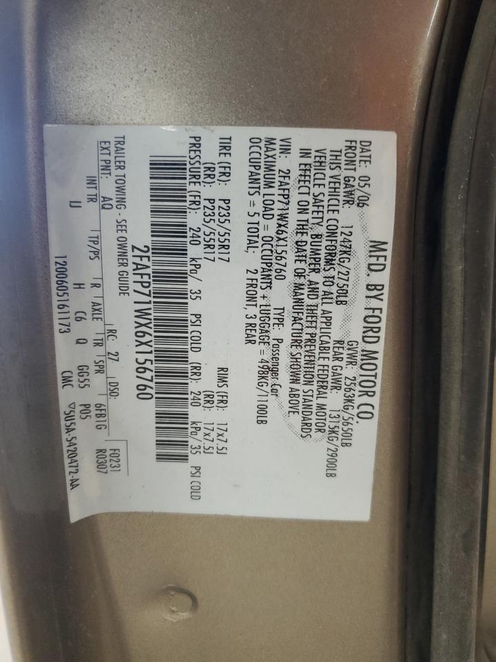 2006 Ford Crown Victoria VIN 2FAFP71WX6X156760 Copart auction photo, front end / minor dent/scratches damage thumbnail 12