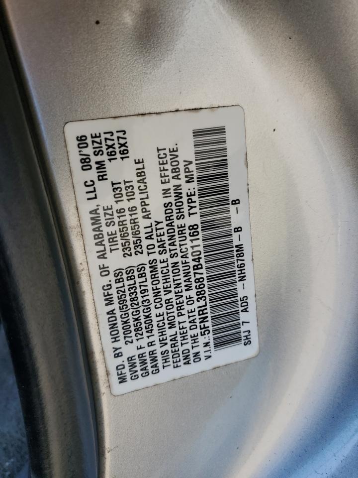 2007 Honda Odyssey VIN 5FNRL38687B401168 Copart auction photo, front end damage thumbnail 13