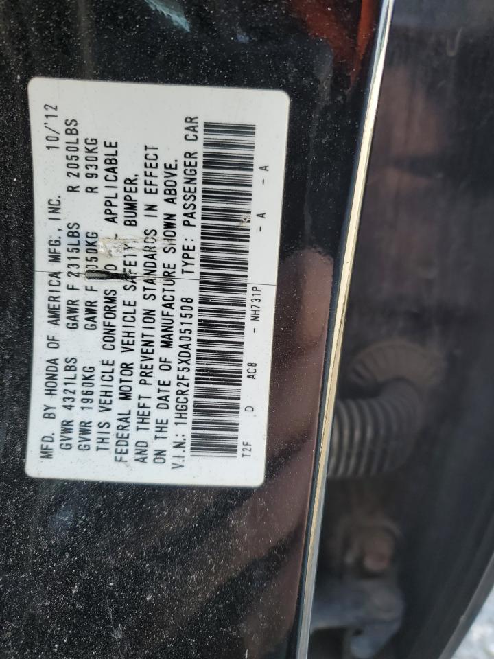 2013 Honda Accord VIN 1HGCR2F5XDA051508 Copart auction photo, side damage thumbnail 12
