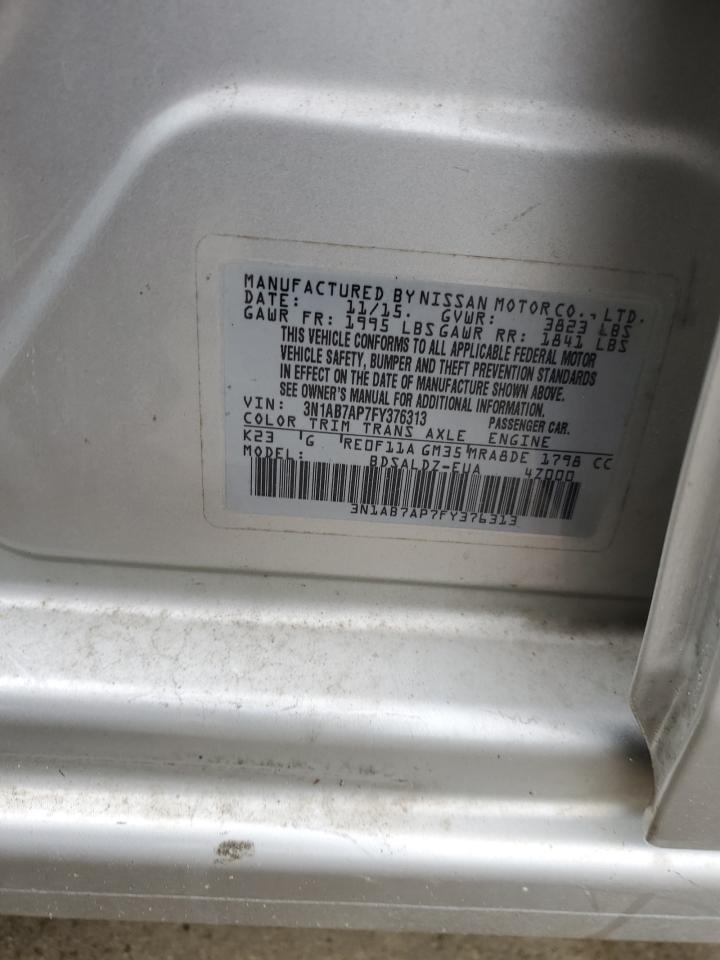 2015 Nissan Sentra VIN 3N1AB7AP7FY376313 Copart auction photo, front end damage thumbnail 14