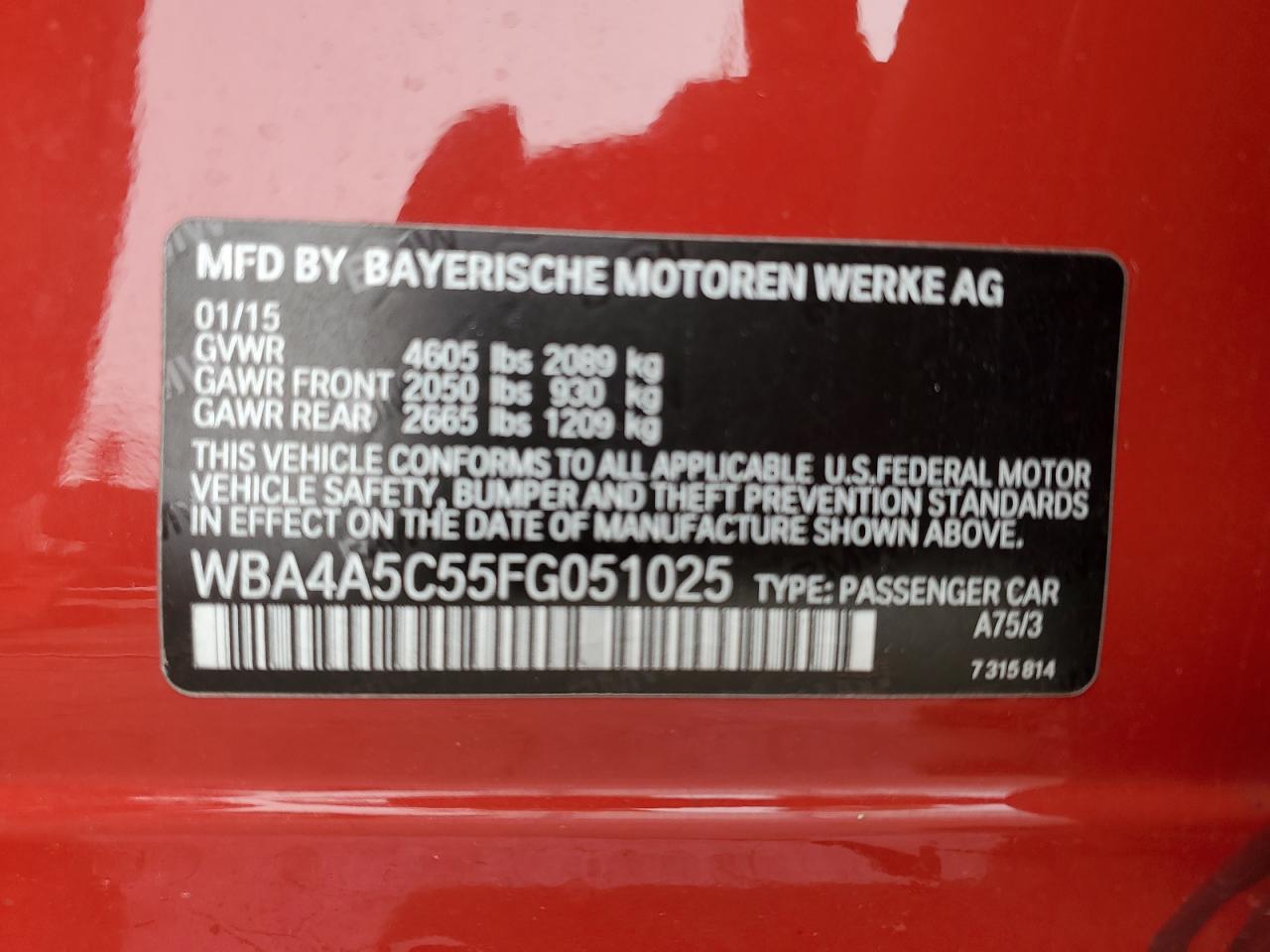 2015 BMW 4er VIN WBA4A5C55FG051025 Copart auction photo, undercarriage / mechanical damage thumbnail 12