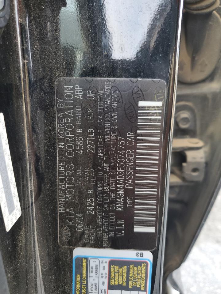 2014 KIA Optima VIN KNAGM4AD3E5074757 Copart auction photo, front end damage thumbnail 14