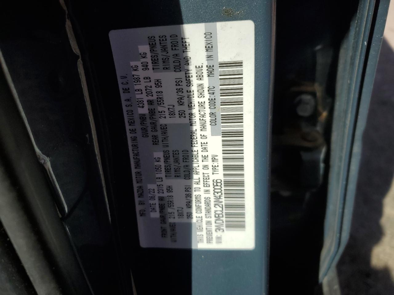2022 Mazda CX-30 VIN 3MVDMBCL2NM430056 Copart auction photo, rear end damage thumbnail 15