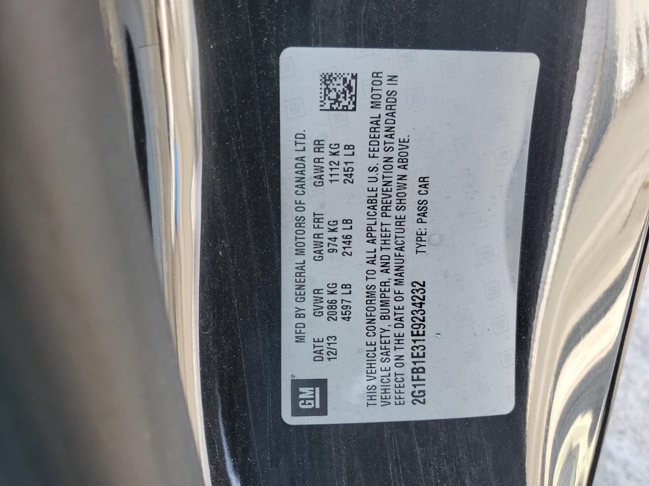 2014 Chevrolet Camaro VIN 2G1FB1E31E9234232 Copart auction photo, rear end damage thumbnail 12