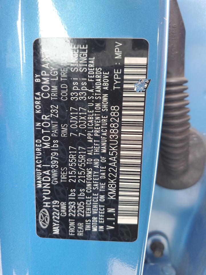 2019 Hyundai Kona VIN KM8K22AA5KU388288 Copart auction photo, all over damage thumbnail 15