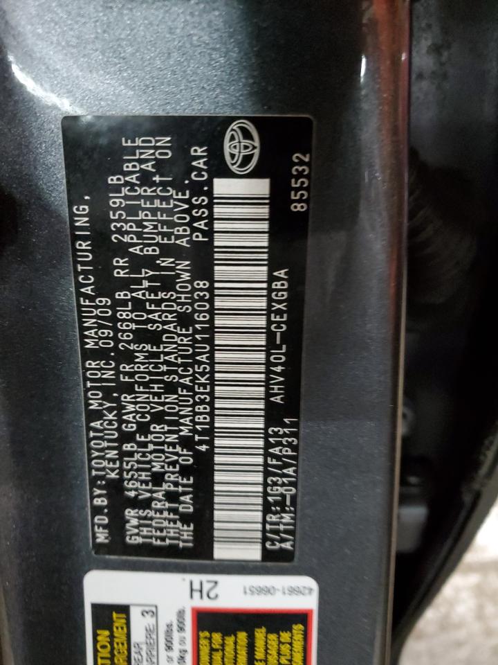 2010 Toyota Camry VIN 4T1BB3EK5AU116038 Copart auction photo, rear end / all over damage thumbnail 12