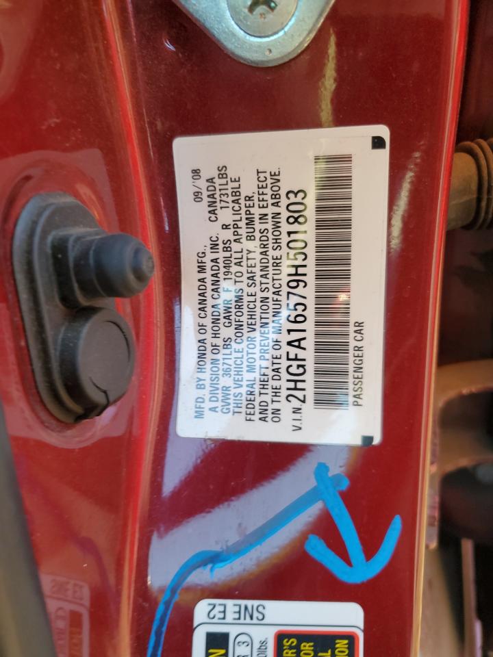 2009 Honda Civic VIN 2HGFA16579H501803 Copart auction photo, front end / side damage thumbnail 14