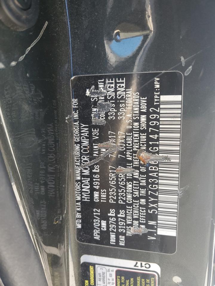 2012 Hyundai Santa Fe VIN 5XYZG3AB6CG147992 Copart auction photo, side damage thumbnail 14