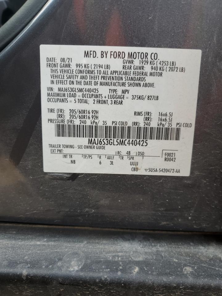 2021 Ford EcoSport VIN MAJ6S3GL5MC440425 Copart auction photo, front end / side damage thumbnail 13
