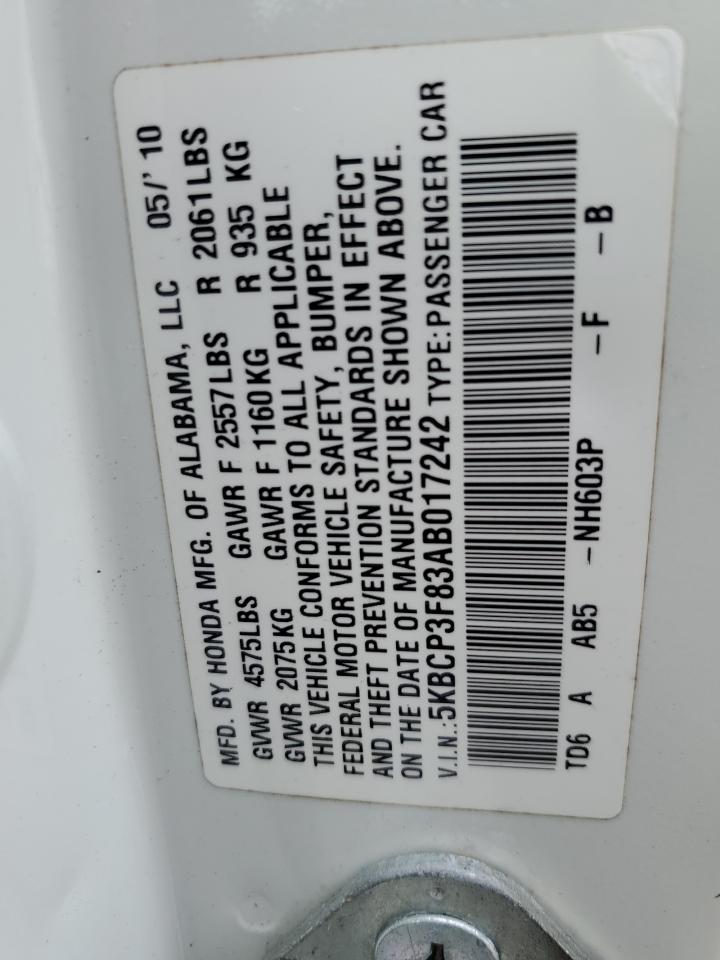 2010 Honda Accord VIN 5KBCP3F83AB017242 Copart auction photo, front end damage thumbnail 13
