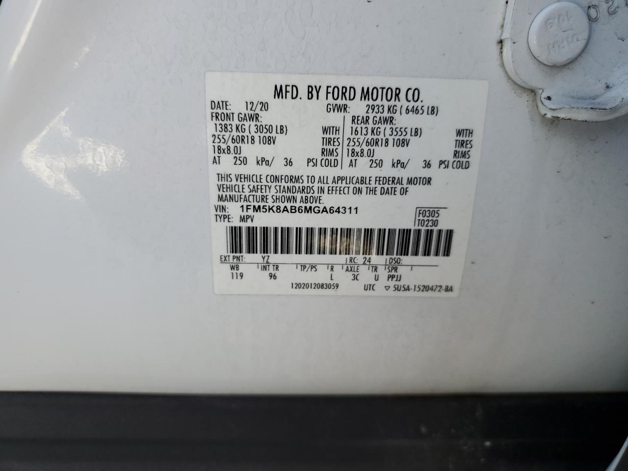 2021 Ford Explorer VIN 1FM5K8AB6MGA64311 Copart auction photo, front end damage thumbnail 14