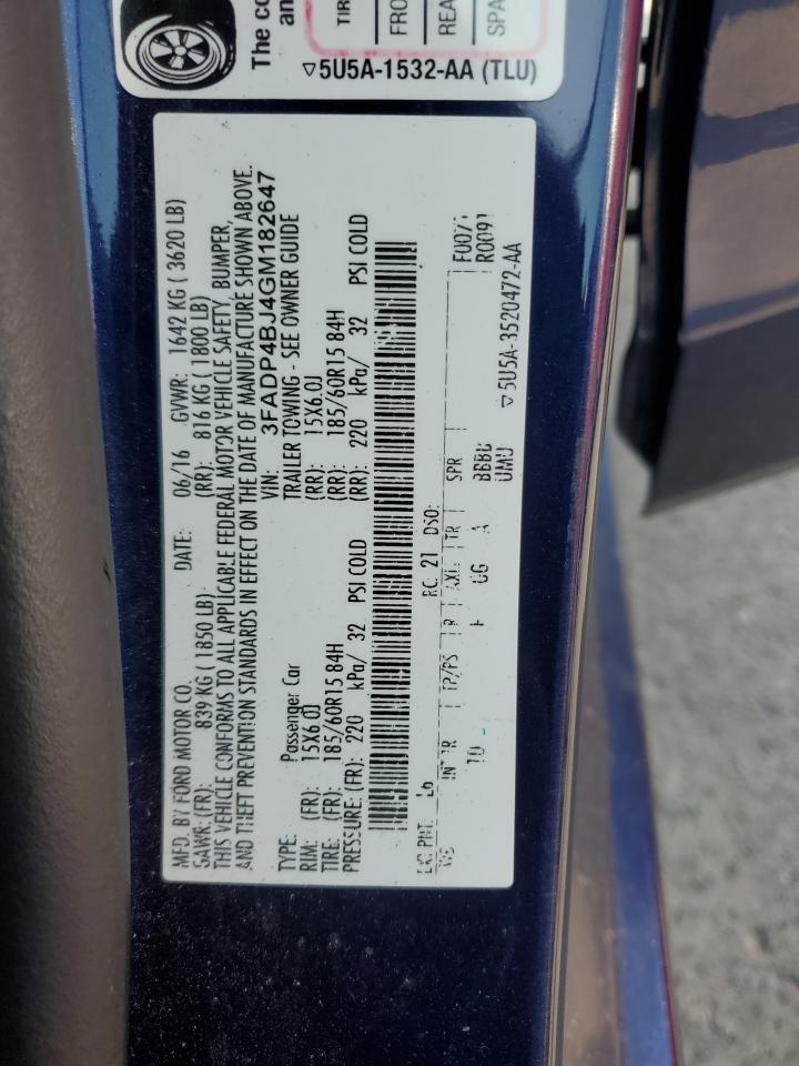 2016 Ford Fiesta VIN 3FADP4BJ4GM182647 Copart auction photo, front end / mechanical damage thumbnail 12