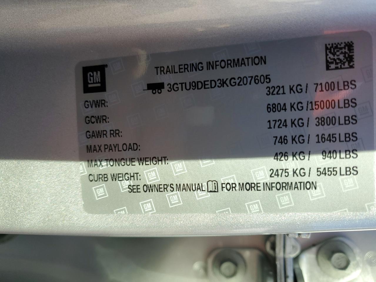 2019 GMC Sierra VIN 3GTU9DED3KG207605 Copart auction photo, undercarriage / side damage thumbnail 14