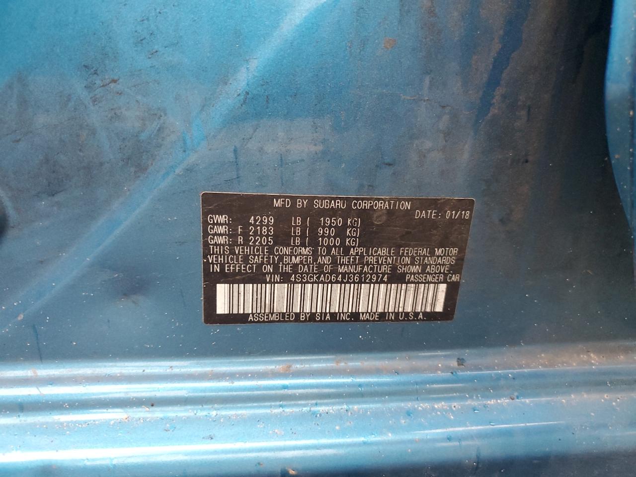2018 Subaru Impreza VIN 4S3GKAD64J3612974 Copart auction photo, front end / side damage thumbnail 15