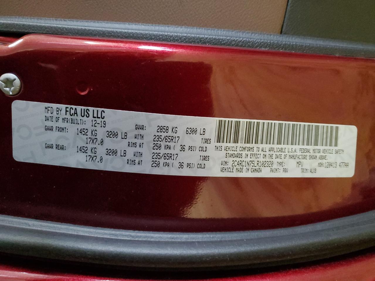2020 Chrysler Pacifica VIN 2C4RC1N75LR102320 Copart auction photo, front end / minor dent/scratches damage thumbnail 14
