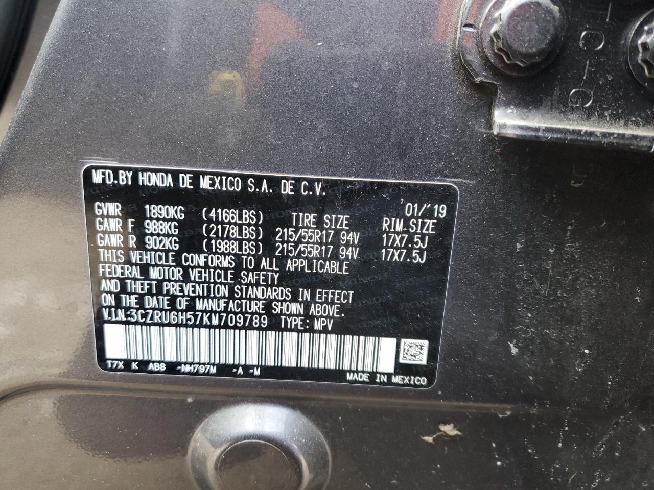 2019 Honda HR-V VIN 3CZRU6H57KM709789 Copart auction photo, front end damage thumbnail 12