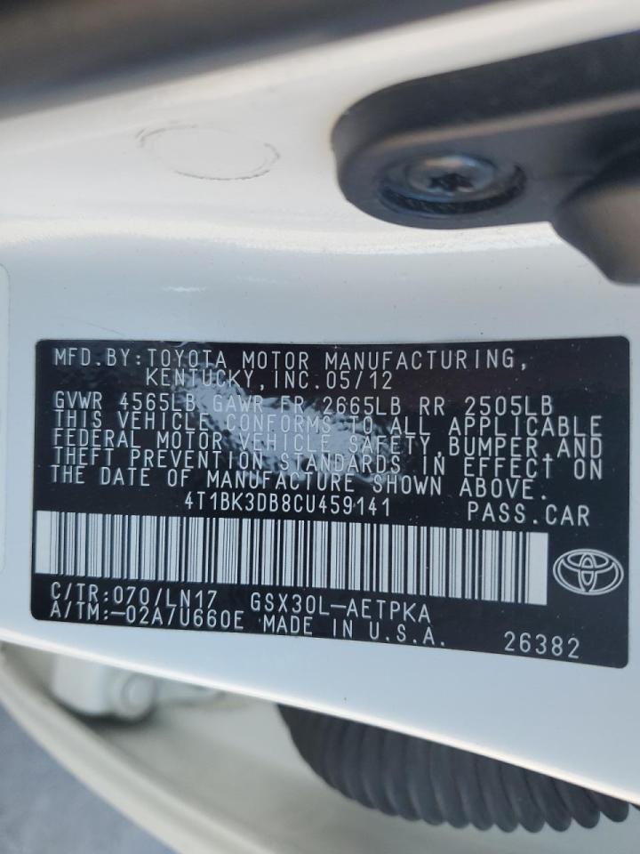 2012 Toyota Avalon VIN 4T1BK3DB8CU459141 Copart auction photo, front end / rear end damage thumbnail 12