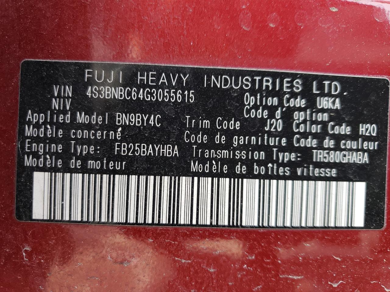 2016 Subaru Legacy VIN 4S3BNBC64G3055615 Copart auction photo, side / front end damage thumbnail 13