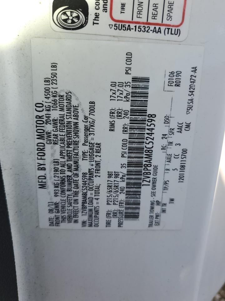 2012 Ford Mustang VIN 1ZVBP8AM8C5244598 Copart auction photo, front end damage thumbnail 12