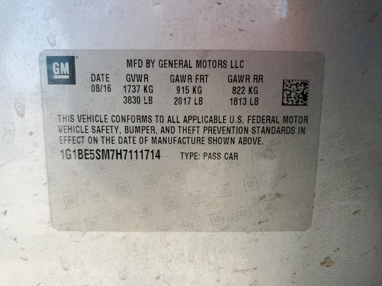 2017 Chevrolet Cruze VIN 1G1BE5SM7H7111714 Copart auction photo, front end damage thumbnail 12