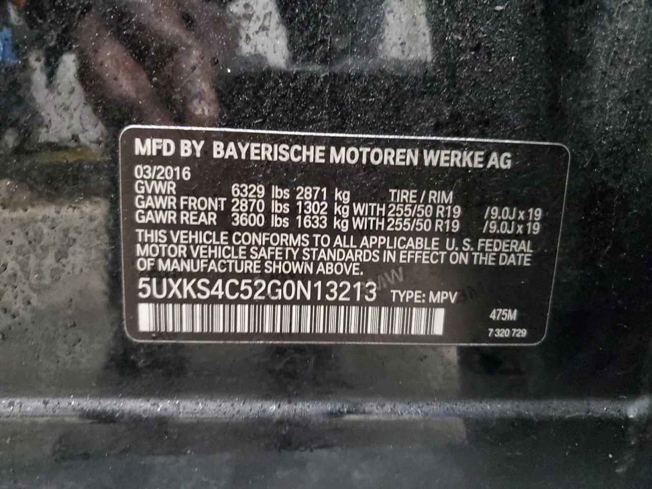 2016 BMW X5 VIN 5UXKS4C52G0N13213 Copart auction photo, front end damage thumbnail 14