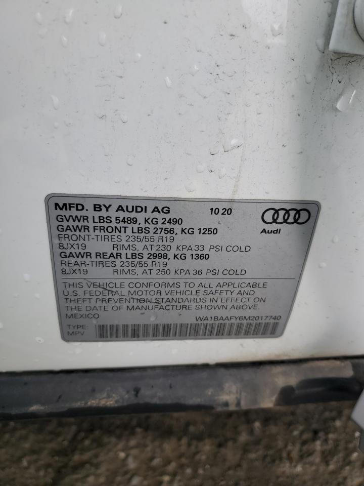 2021 Audi Q5 VIN WA1BAAFY6M2017740 Copart auction photo, rear end damage thumbnail 14