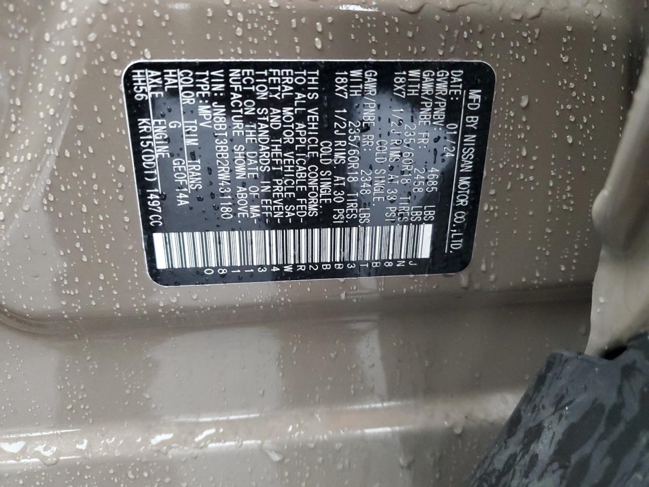 2024 Nissan Rogue VIN JN8BT3BB2RW431180 Copart auction photo, front end damage thumbnail 14