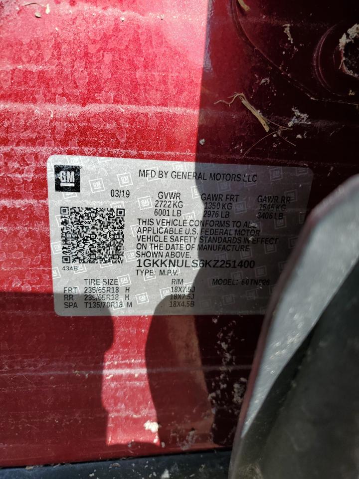 2019 GMC Acadia VIN 1GKKNULS6KZ251400 Copart auction photo, water/flood damage thumbnail 14