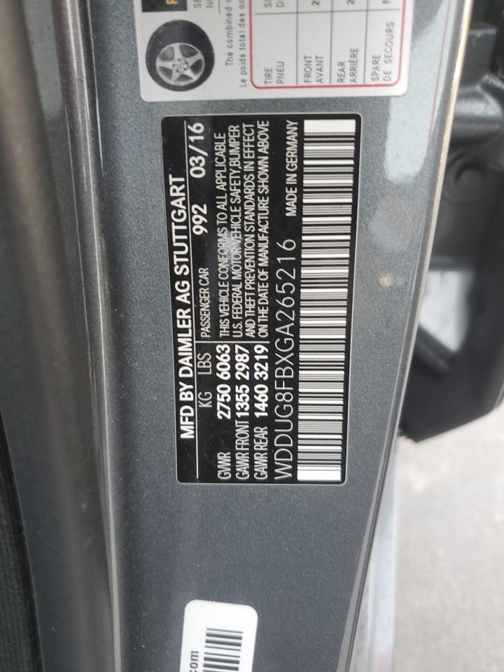 2016 Mercedes-Benz S-klasse VIN WDDUG8FBXGA265216 Copart auction photo, rear end / side damage thumbnail 14