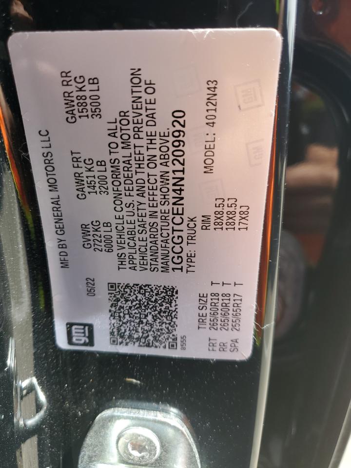 2022 Chevrolet Colorado VIN 1GCGTCEN4N1209920 Copart auction photo, front end damage thumbnail 14
