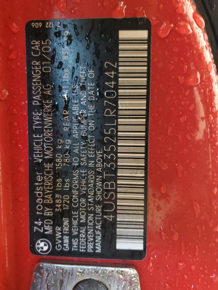 2005 BMW Z4 VIN 4USBT33525LR70442 Copart auction photo, front end / rear end damage thumbnail 12