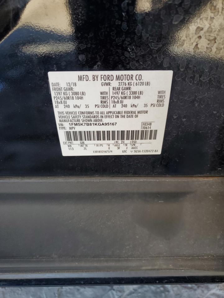 2019 Ford Explorer VIN 1FM5K7B81KGA95167 Copart auction photo, rear end damage thumbnail 13