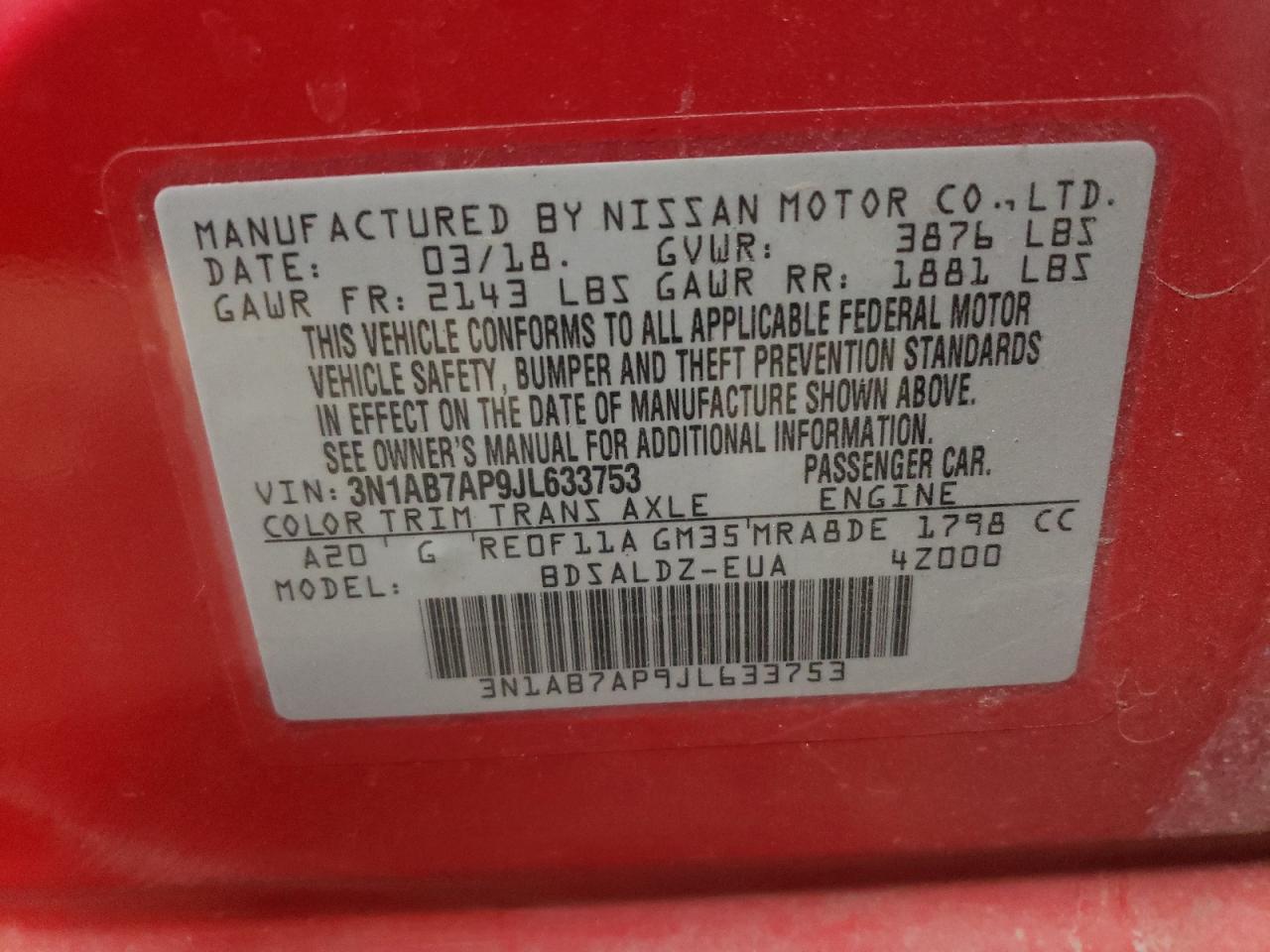 2018 Nissan Sentra VIN 3N1AB7AP9JL633753 Copart auction photo, side damage thumbnail 12