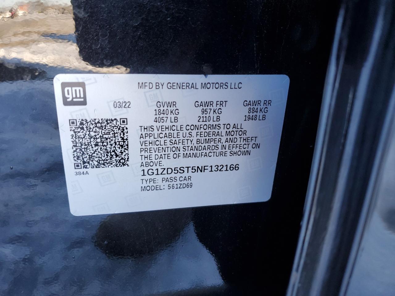 2022 Chevrolet Malibu VIN 1G1ZD5ST5NF132166 Copart auction photo, mechanical / minor dent/scratches damage thumbnail 12