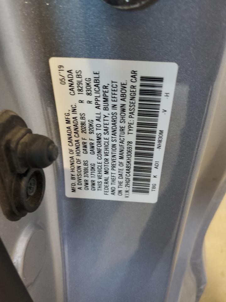 2019 Honda Civic VIN 2HGFC4A85KH306978 Copart auction photo, front end damage thumbnail 12