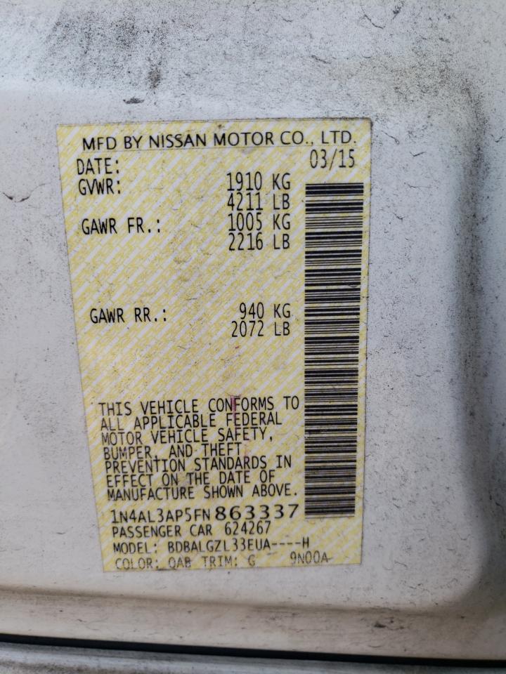 2015 Nissan Altima VIN 1N4AL3AP5FN863337 Copart auction photo, all over damage thumbnail 13