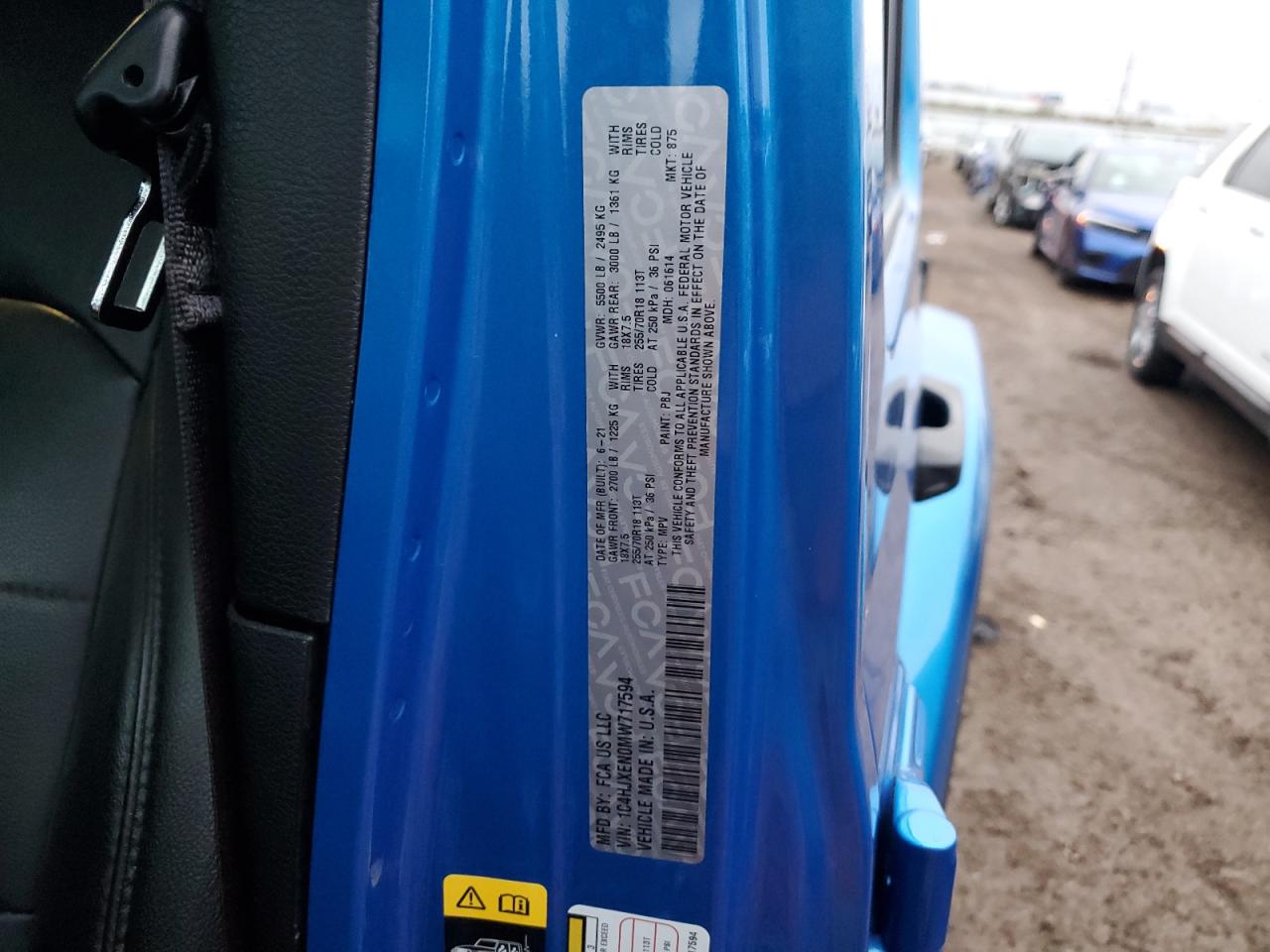 2021 Jeep Wrangler VIN 1C4HJXEN0MW717594 Copart auction photo, front end damage thumbnail 13