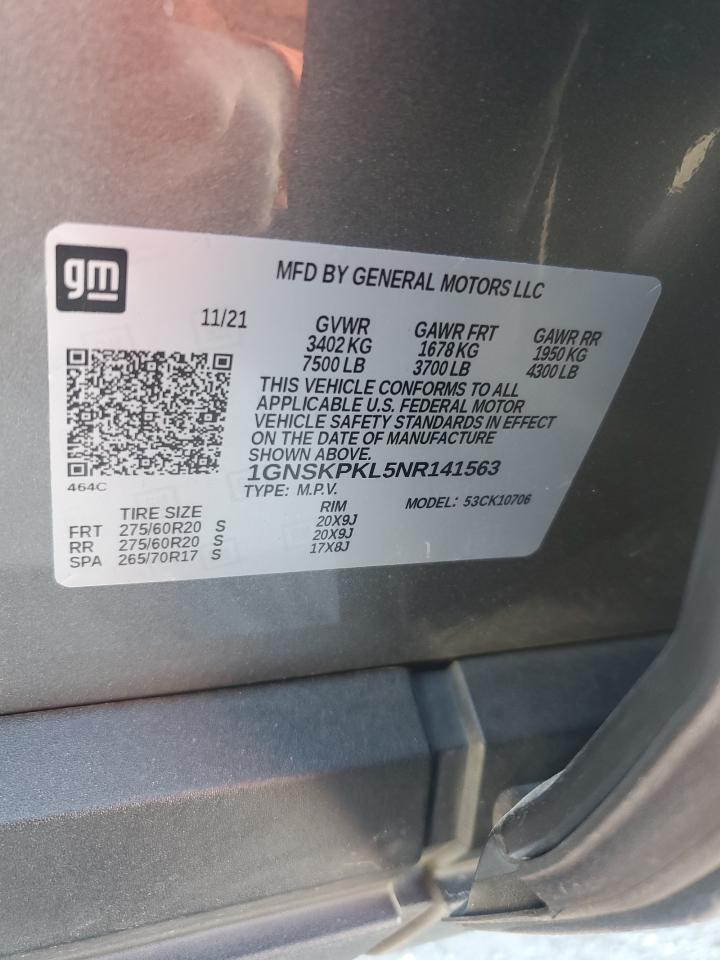 2022 Chevrolet Tahoe VIN 1GNSKPKL5NR141563 Copart auction photo, front end damage thumbnail 16